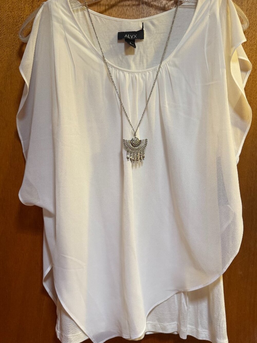 New Layered Chiffon Sheer Poncho Blouse+Tank Top Ivory with necklace ALYX S